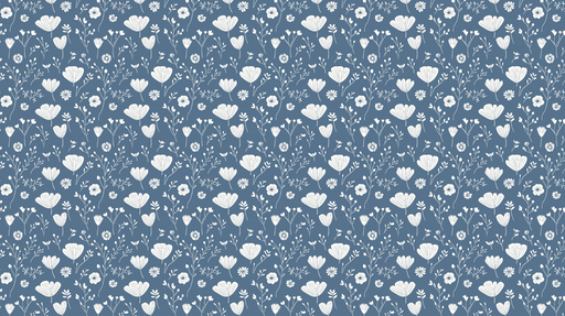 Papier peint floral bleu Motif de fleurs blanches avec fond bleu