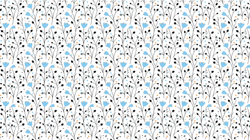 Papier peint floral bleu Motif de fleurs et feuillages sur fond blanc