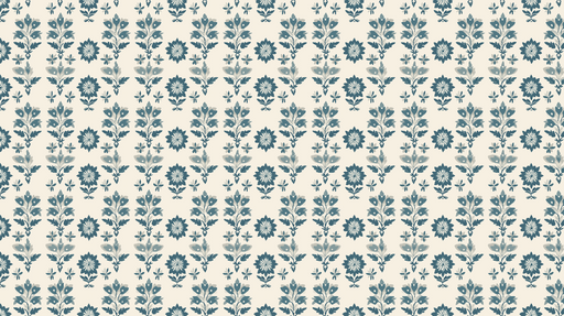 Papier peint floral bleu Motif de fleurs et feuillages sur fond crème