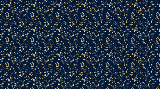 Papier peint floral bleu nuit Motif de fleurs dorées sur fond sombre