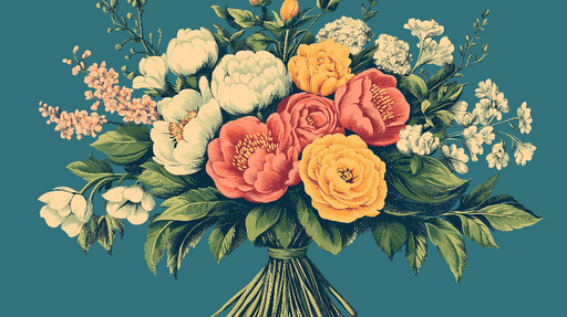 Papier peint floral Bouquet Coloré sur Fond Bleu