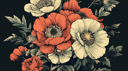 Papier peint floral Bouquet de fleurs colorées sur fond noir