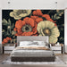 Papier peint floral avec bouquet de fleurs colorées sur fond noir pour chambre moderne