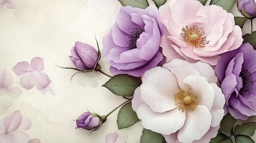 Papier peint floral Bouquets de fleurs délicates en violet et rose