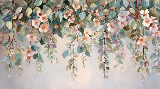 Papier peint floral Branches de fleurs délicates et feuillage élégant