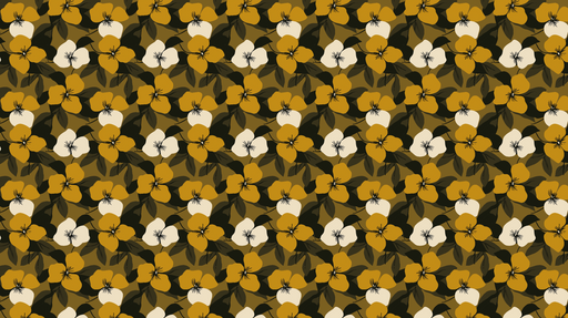 Papier peint floral chic Motif de fleurs jaunes et blanches sur fond terreux