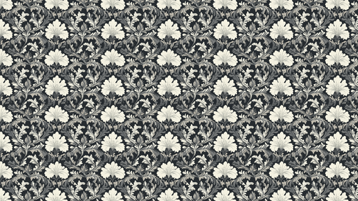 Papier peint floral classique Motif de feuillages et fleurs sur fond sombre