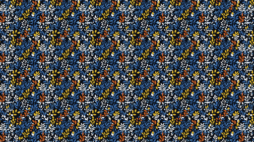 Papier peint floral coloré Feuilles et fleurs sur fond noir