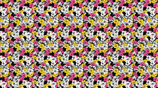 Papier peint floral coloré Fleurs sur fond noir