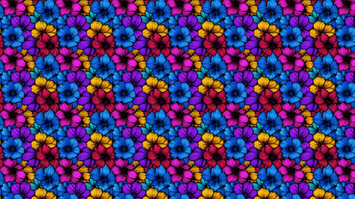 Papier peint floral coloré Fleurs vives sur fond noir