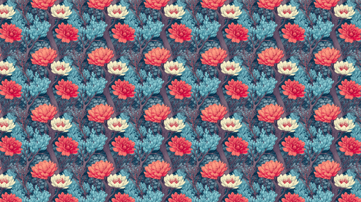 Papier peint floral coloré Motif complexe de fleurs et feuillage dans des teintes vives