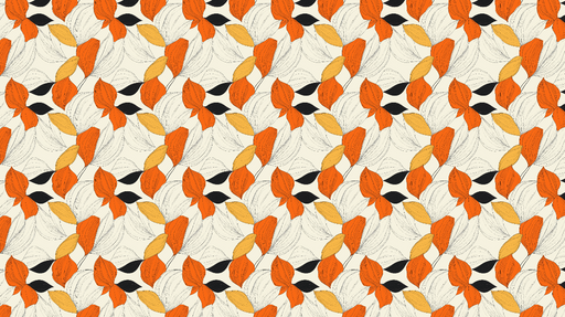 Papier peint floral coloré Motif de feuilles orange jaunes et noires sur fond clair