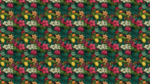 Papier peint floral coloré Motif de fleurs et fruits tropicaux