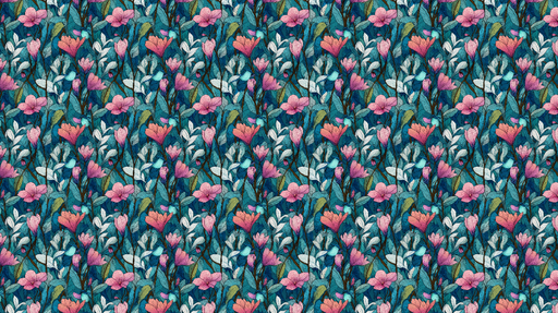 Papier peint floral coloré Motif de fleurs roses et feuillage luxuriant sur fond bleu