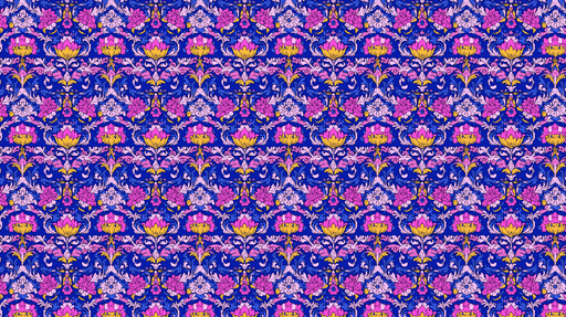 Papier peint floral coloré Motif de fleurs roses et jaunes sur fond bleu