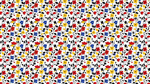 Papier peint floral coloré Motif de fleurs rouges bleues et jaunes sur fond blanc