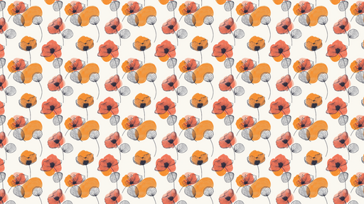 Papier peint floral coloré Motif de fleurs rouges et oranges sur fond clair