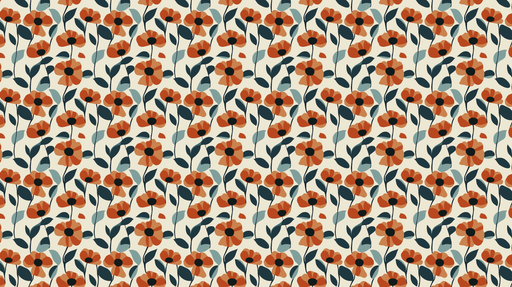 Papier peint floral coloré Motif de fleurs stylisées en rouge et bleu sur fond clair