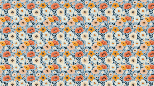 Papier peint floral coloré Motif de fleurs sur fond bleu