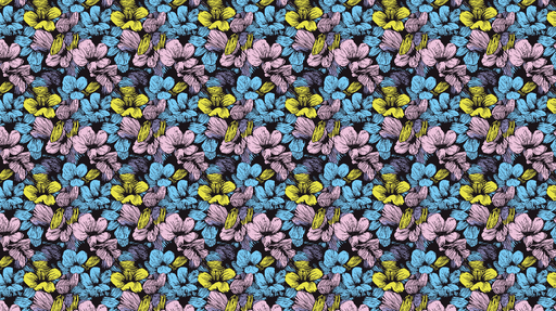 Papier peint floral coloré Motif vibrant de fleurs aux teintes pastel sur fond noir