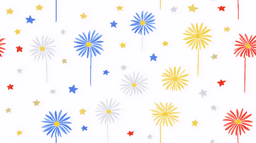 Papier peint floral coloré Motifs de fleurs et d'étoiles sur fond blanc