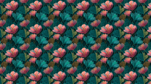 Papier peint floral coloré Motifs de fleurs et feuilles sur fond sombre