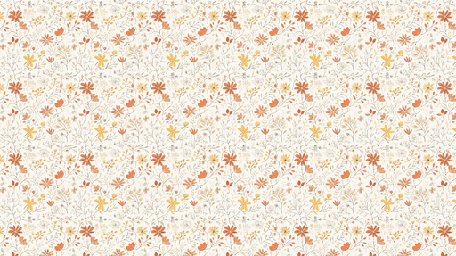 Papier peint floral coloré Motifs de fleurs jaunes, orange et rouges sur fond crème