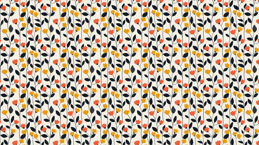 Papier peint floral coloré Motifs de fleurs jaunes rouges et noires sur fond crème