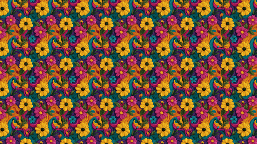 Papier peint floral coloré Motifs éclatants de fleurs et de feuillage sur fond sombre