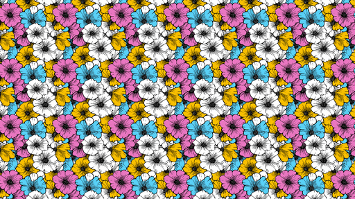 Papier peint floral coloré Un mélange de fleurs roses bleues jaunes et blanches