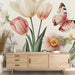 Papier peint floral avec fleurs colorées et papillons pour décoration murale élégante