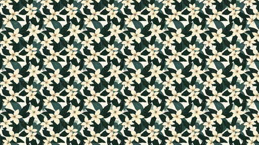 Papier peint floral crémeux Motif de fleurs blanches et feuillage vert foncé