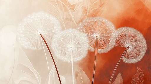 Papier peint floral Dandelions délicats sur fond chaleureux