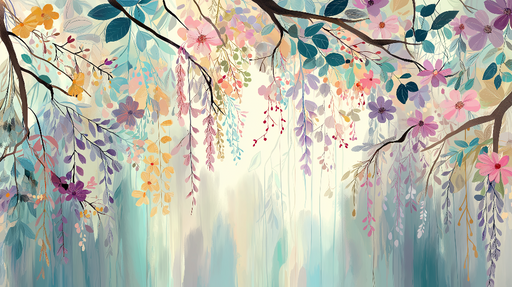 Papier peint floral délicat Branches fleuries aux couleurs douces