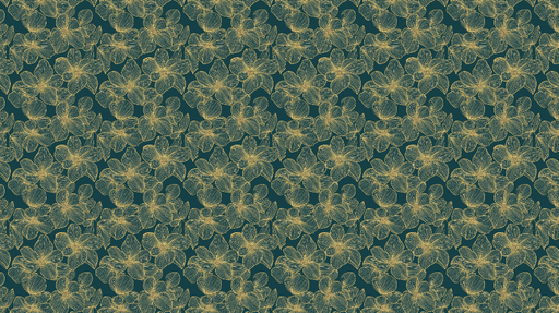 Papier peint floral délicat Fleurs dorées sur fond vert profond