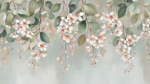 Papier peint floral délicat Fleurs pastel et feuillage subtil sur fond apaisant