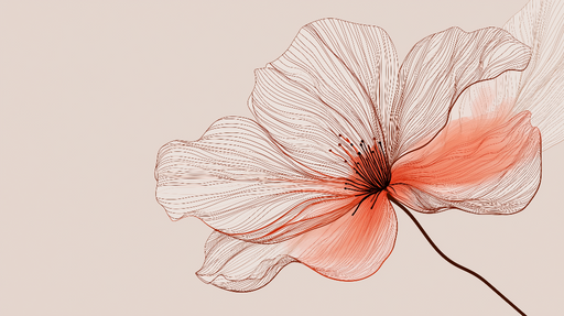 Papier peint floral délicat Illustration de fleur aux lignes fines et teintes roses