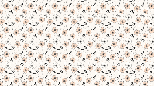 Papier peint floral délicat Petits fleurs peach et feuillage noir sur fond clair