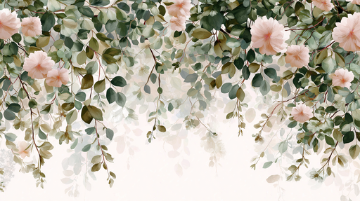 Papier peint floral délicat Un motif de fleurs roses et feuillage luxuriant