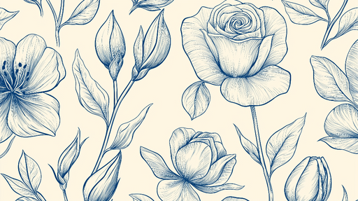 Papier peint floral Design de fleurs en bleu sur fond crème