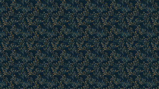 Papier peint floral doré Branches délicates et baies sur fond bleu nuit