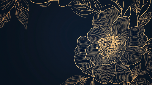 Papier peint floral doré avec élégantes fleurs sur fond bleu nuit pour décoration murale chic