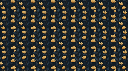 Papier peint floral doré Élégantes fleurs jaunes sur fond sombre