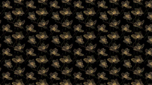 Papier peint floral doré Élégants motifs de fleurs or sur fond noir