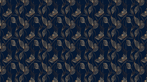 Papier peint floral doré Feuilles délicates et motifs floraux sur fond marine