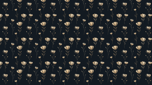 Papier peint floral doré Fleurs délicates sur fond noir