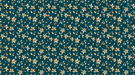 Papier peint floral doré Fleurs dorées sur fond bleu profond