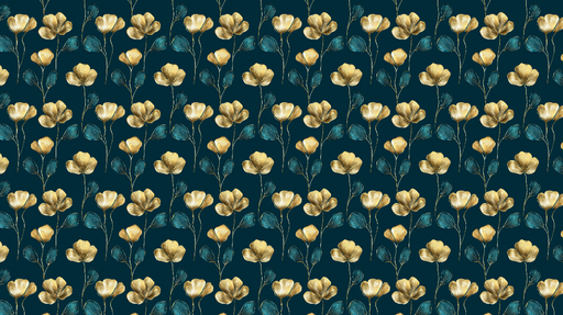 Papier peint floral doré Fleurs élégantes aux tons or sur fond bleu profond