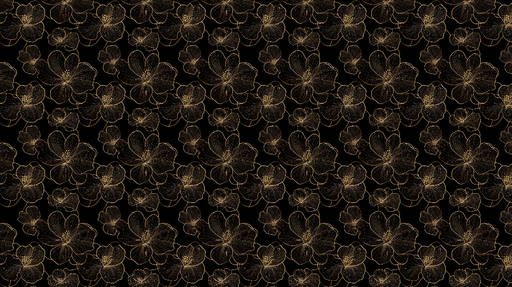 Papier peint floral doré Fleurs élégantes sur fond noir