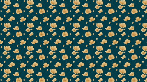 Papier peint floral doré Fleurs jaunes sur fond bleu profond